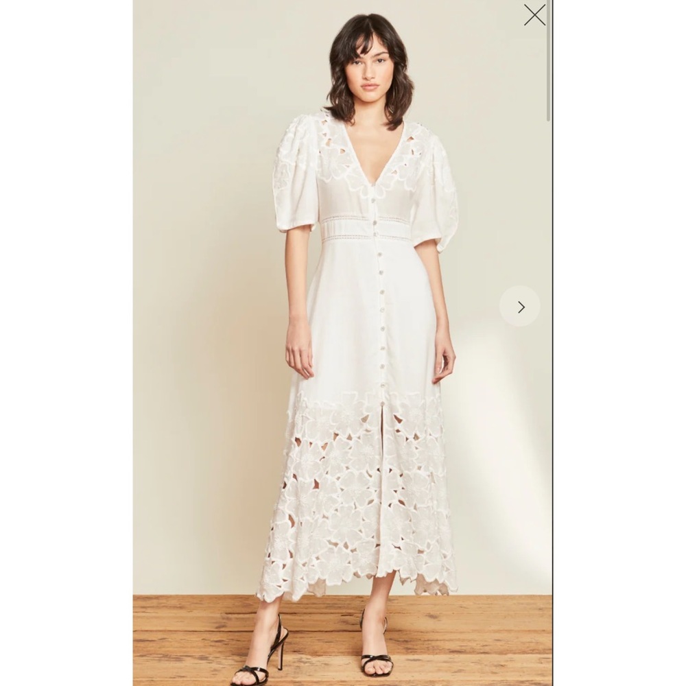 NWT Veronica Beard Hope Eyelet Puff Sleeve White Maxi Dress, Size 14